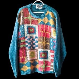 Vintage 80’s multi-colour Hand Knit Sweater XL